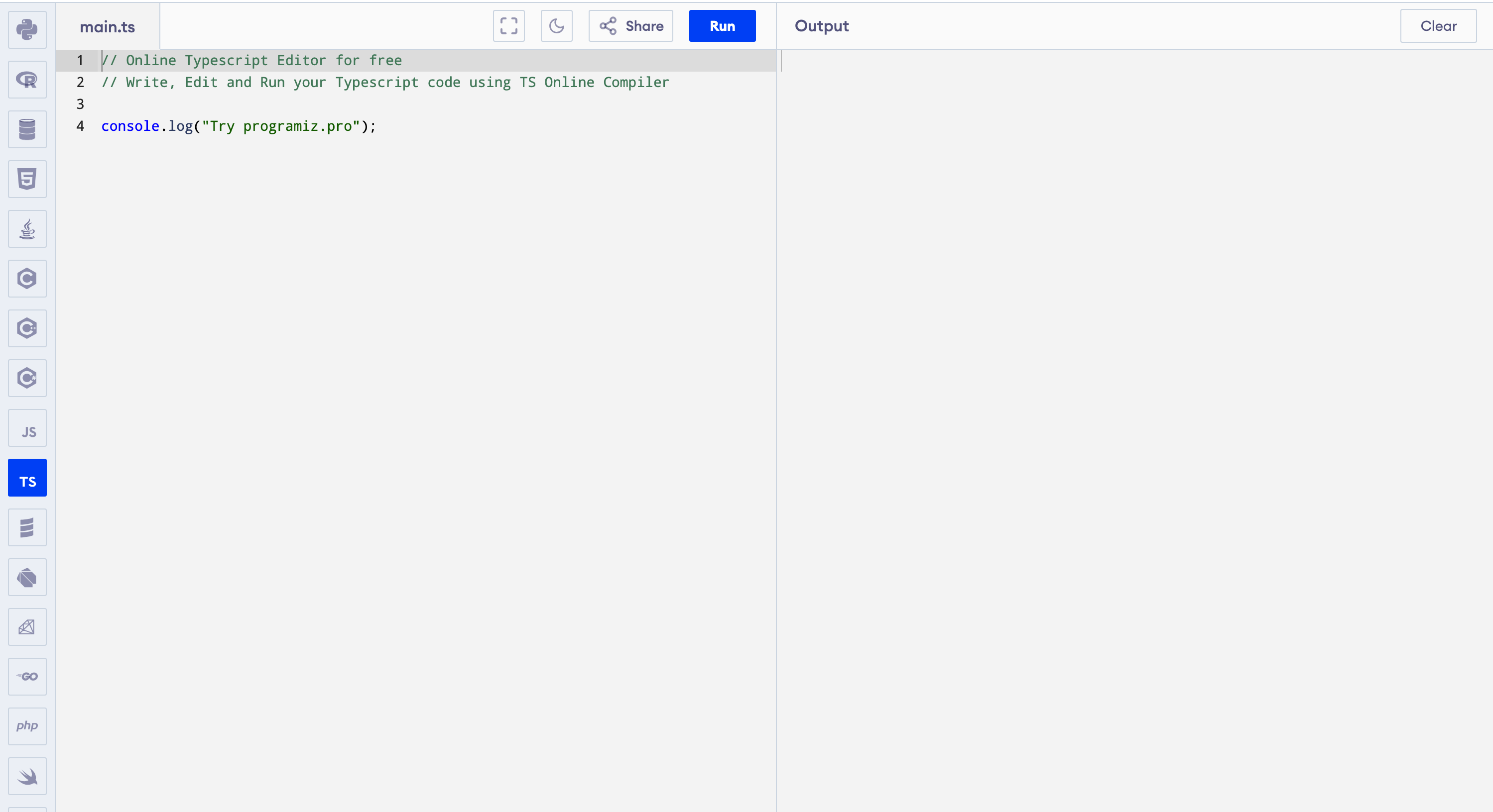Screenshot of TypeScript Online Compiler